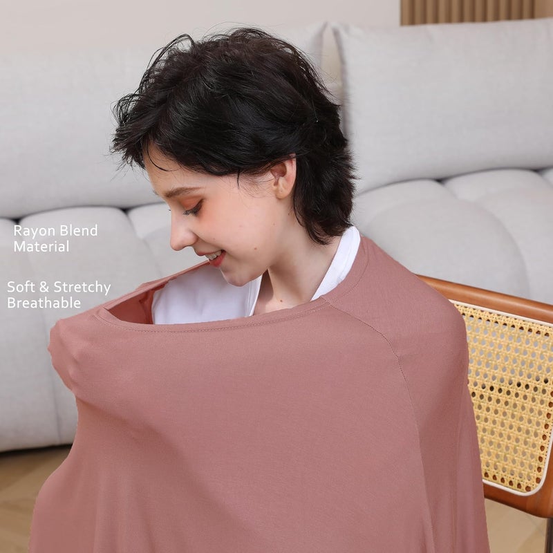 SEJOY Multi-use Nursing Cover for Breastfeeding, 360°Full Coverage Nursing Poncho, Rayon Soft & Breathable Breastfeeding Cover up (Smooth Rayon, Blush) - Image 4